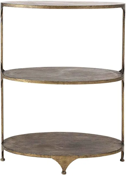 CREATIVE COLLECTION Bartisch – messingfarbenes Metall, mit 2 Regalen, oval