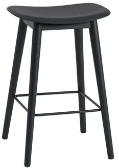 Muuto Fiber Barhocker mit Holzgestell Schwarz/Schwarz H66 cm