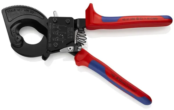 Knipex Kabelschneider (Ratschprinzip) schwarz lackiert, mit Mehrkomponenten-Griff 250 mm