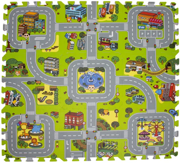 Spielmatte mit Straße und Stadt aus Schaumstoff. 9 Felder