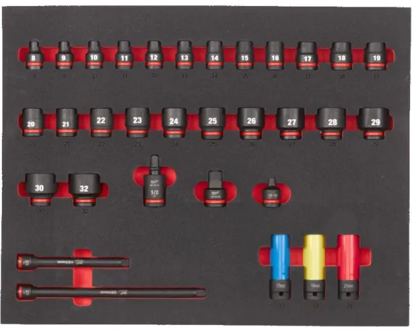 Milwaukee Schlag-Steckschlüsselsatz im Schaumstoff 1/2 k 32-teilig